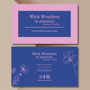 Navy Blue Pink Minimalistic Candle Making Business Card