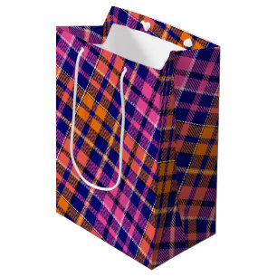 Navy Blue Pink Orange Plaid Tartan Design Medium Gift Bag