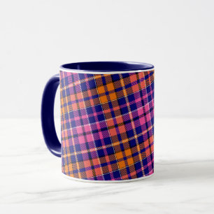 Navy Blue Pink Orange Plaid Tartan Design Mug