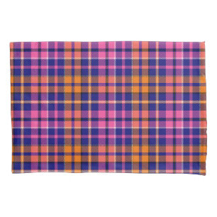 Navy Blue Pink Orange Plaid Tartan Design  Pillowcase