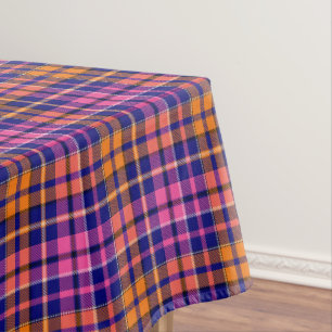 Navy Blue Pink Orange Plaid Tartan Design Tablecloth