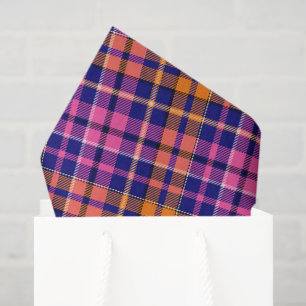 Navy Blue Pink Orange Plaid Tartan Design  Tissue Paper