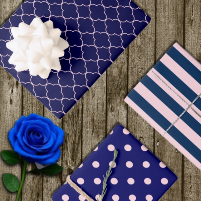 Navy Blue Pink Patterned Wrapping Paper Sheets (Creator Uploaded)