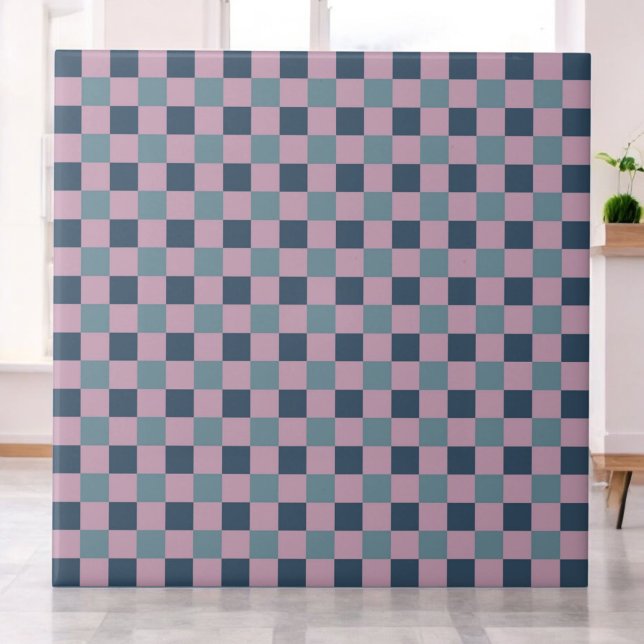 Navy Blue & Pink Purple Chequered Pattern Retro  Ceramic Tile (Creator Uploaded)