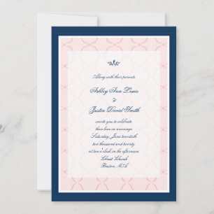 Navy Blue Pink Traditional Wedding Invitation