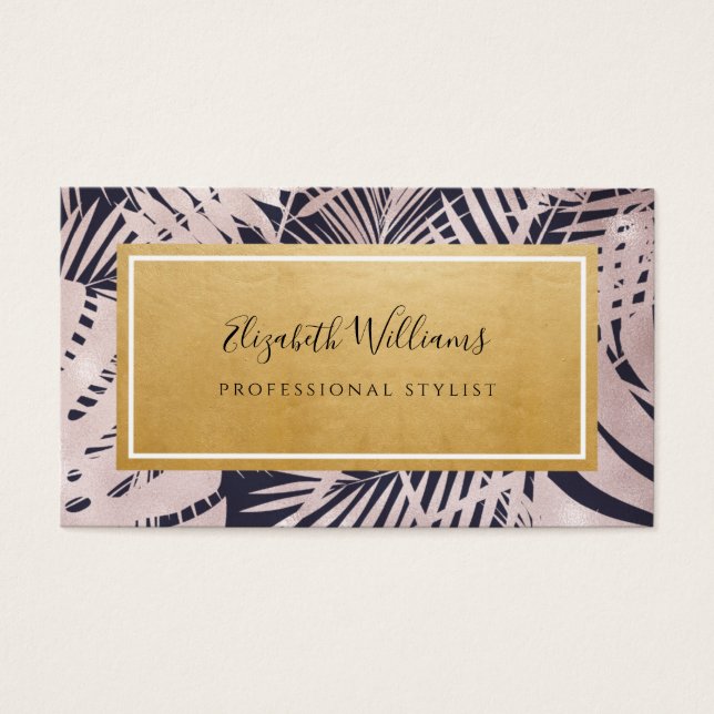 Navy Blue Pink Tropical Stylist Business Cards (Front)