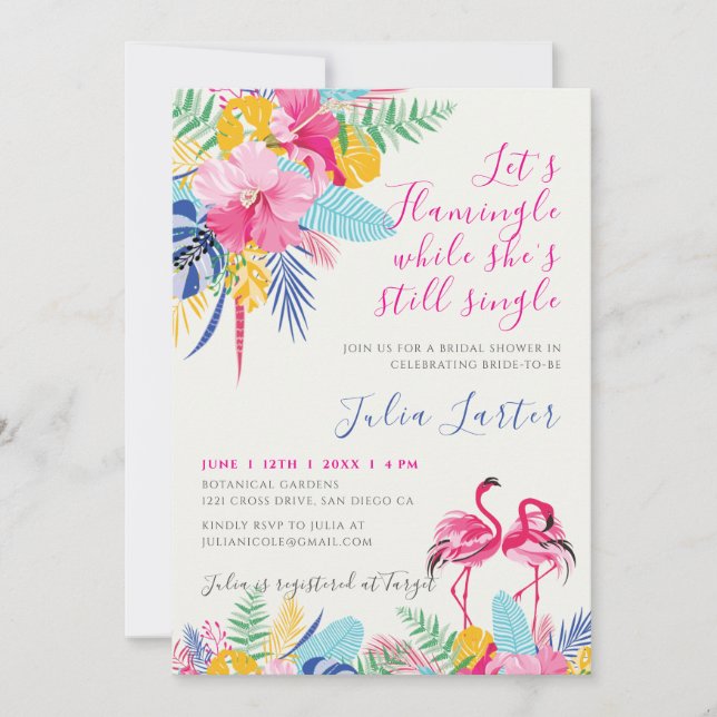 Navy Blue Pink Tropical Wild Forest Bridal Shower Invitation (Front)