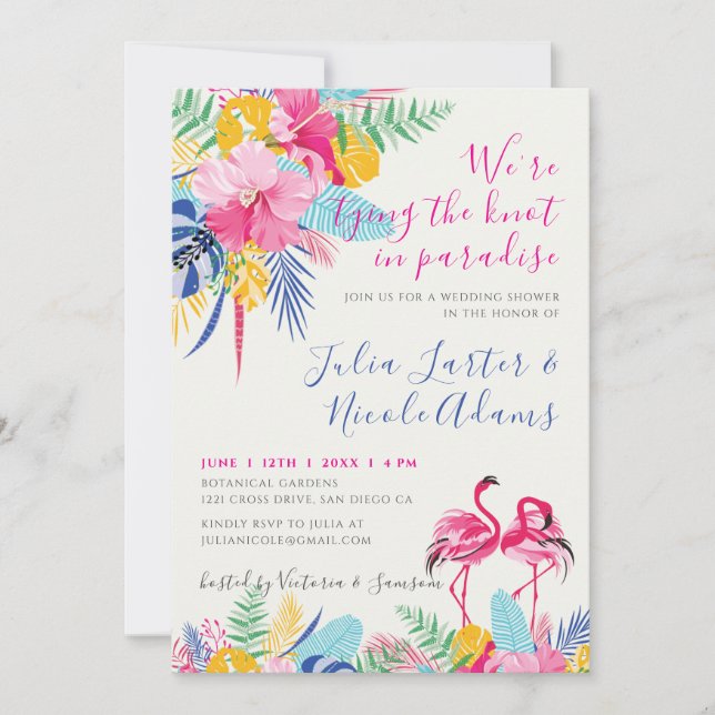 Navy Blue Pink Tropical Wild Forest Wedding Shower Invitation (Front)