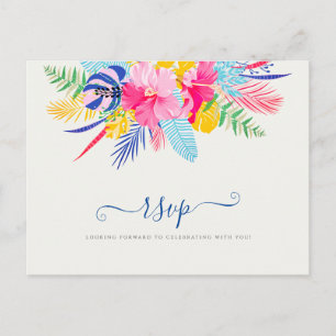 Navy Blue Pink Wild Rain Forest Evergreen Wedding Postcard