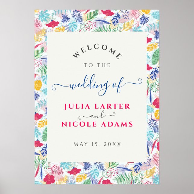Navy Blue Pink Wild Rain Forest Evergreen Wedding Poster (Front)