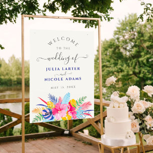 Navy Blue Pink Wild Rain Forest Evergreen Wedding Poster