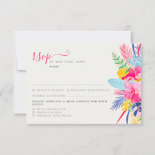 Navy Blue Pink Wild Rain Forest Evergreen Wedding RSVP Card