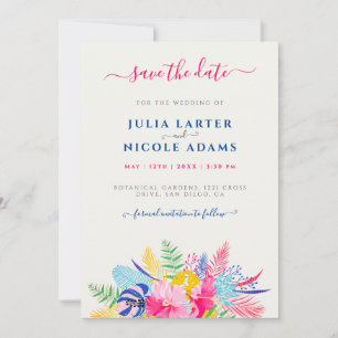 Navy Blue Pink Wild Rain Forest Evergreen Wedding Save The Date