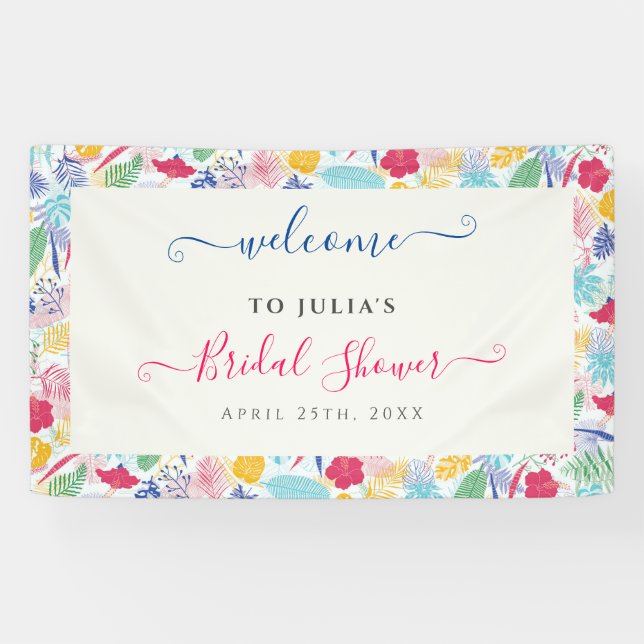 Navy Blue Pink Wild Rainforest Bridal Shower Banner (Horizontal)