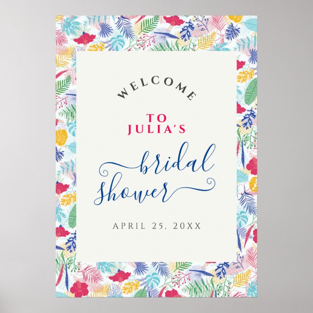 Navy Blue Pink Wild Rainforest Bridal Shower Poster (Front)