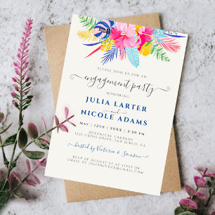 Navy Blue Pink Wild Rainforest Engagement Party Invitation