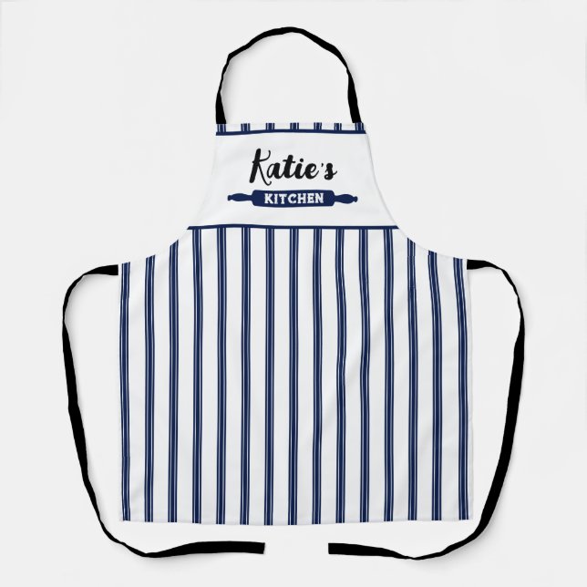Navy Blue Pinstripe Custom Apron (Front)