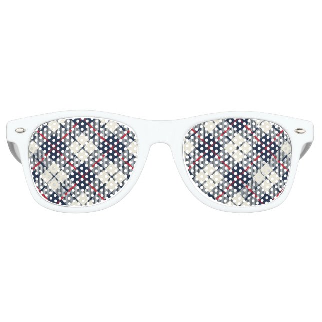Navy Blue Plaid Pattern Retro Sunglasses (Front)