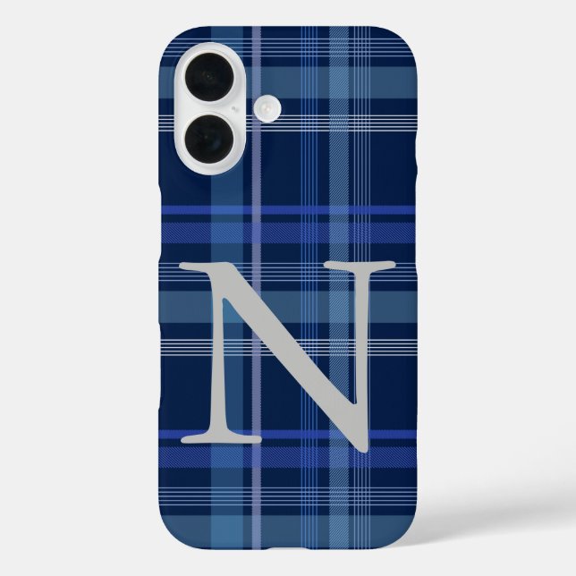 Navy Blue Plaid Tartan Cute Retro Monogram Case-Mate iPhone Case (Back)