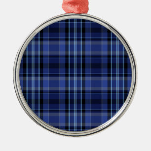 Navy Blue Plaid Tartan Metal Ornament