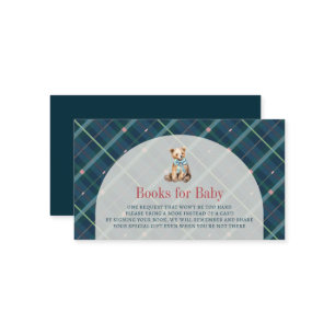 Navy Blue Plaid Teddy Bear Boy Baby Book Request Enclosure Card