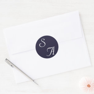 Navy Blue Plain Modern Monogram Wedding Classic Round Sticker