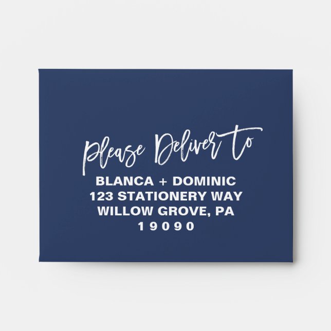 Navy Blue Please Deliver To Printed Address RSVP Envelope (Front)