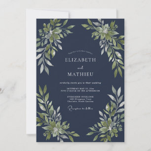 Navy Blue Polished Woodland Wedding Invitation