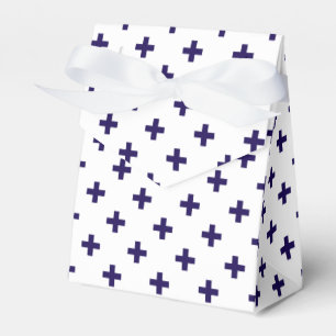 Navy blue polka crosses on white favour box