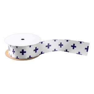 Navy blue polka crosses on white satin ribbon