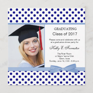 Navy blue polka dot Graduation Party Invitation