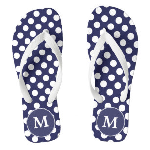 Navy Blue Polka-Dot Monogrammed Flip-flops Thongs