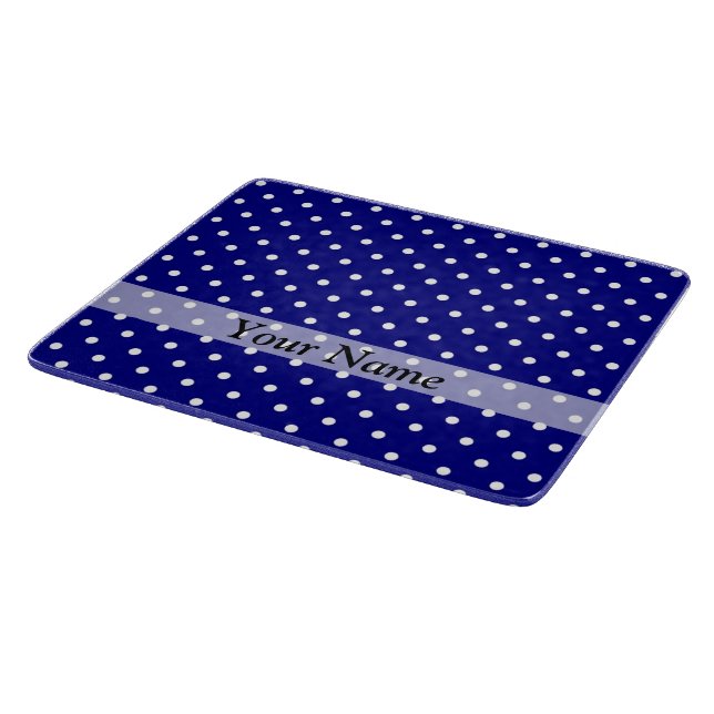 Navy blue polka dot pattern cutting board (Corner)