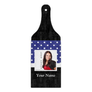 Navy blue polka dot photo template cutting board