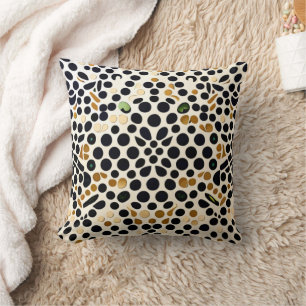 Navy Blue Polka Dots: Gold and Emerald Accents Cushion