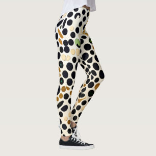 Navy Blue Polka Dots: Gold and Emerald Accents Leggings