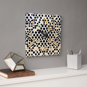 Navy Blue Polka Dots: Gold and Emerald Accents Square Wall Clock