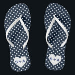Navy Blue Polka Dots Heart Monogram Honeymoon Thongs<br><div class="desc">Blue Polka Dots Heart Monogram Honeymoon Flip Flops</div>