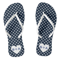 Navy Blue Polka Dots Heart Monogram Honeymoon