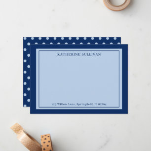 Navy Blue Polka Dots Name Address Flat Note Card