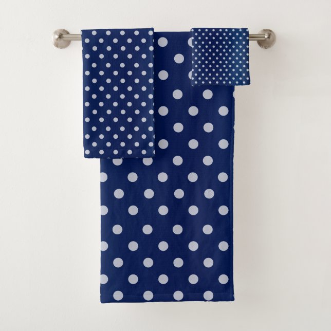 Navy Blue Polka Dots Pattern Bath Towel Set (Insitu)
