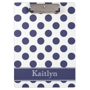 Navy Blue Polka Dots Personalised Clipboard