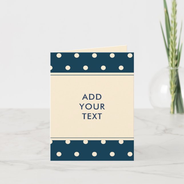 Navy Blue Polka Dots Personalised Folded Note Card (Front)