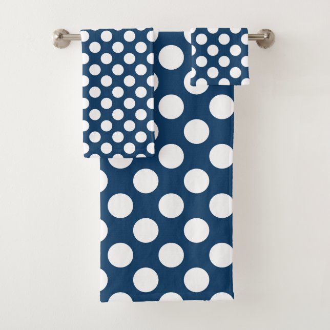 Navy Blue Polka Dots, Polka Dot Pattern, Dots Bath Towel Set (Insitu)