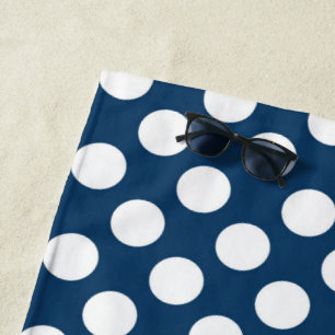 Navy Blue Polka Dots, Polka Dot Pattern, Dots Beach Towel