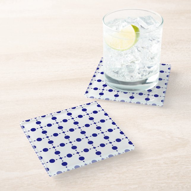 Navy Blue Polka Dots, Polka Dot Pattern, Dots Glass Coaster (Angled)