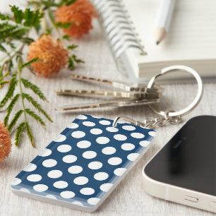 Navy Blue Polka Dots, Polka Dot Pattern, Dots Key Ring