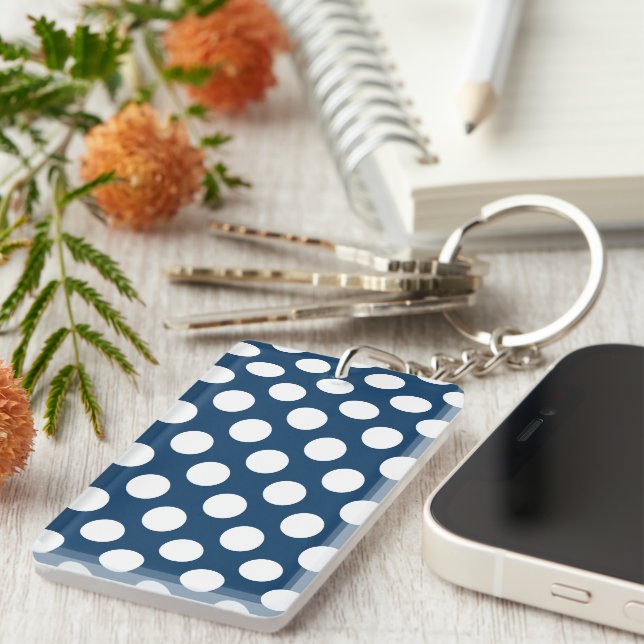 Navy Blue Polka Dots, Polka Dot Pattern, Dots Key Ring (Front Right)