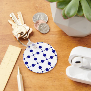 Navy Blue Polka Dots, Polka Dot Pattern, Dots Key Ring