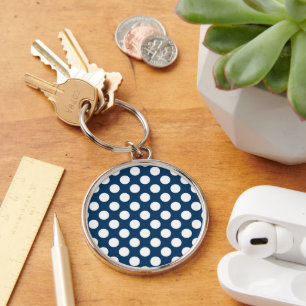 Navy Blue Polka Dots, Polka Dot Pattern, Dots Key Ring